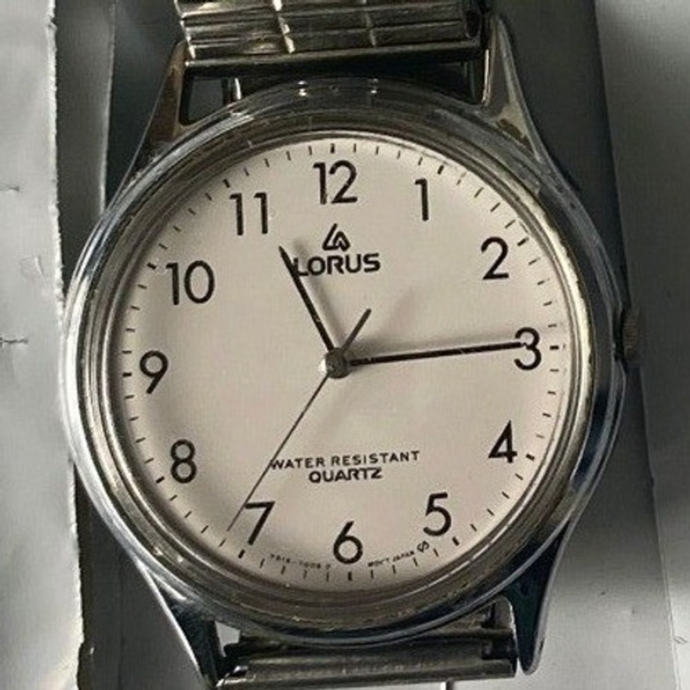 Lorus Mens Watch - V515-1000 - White Dial - Silver Stretch Band - Japan Movt